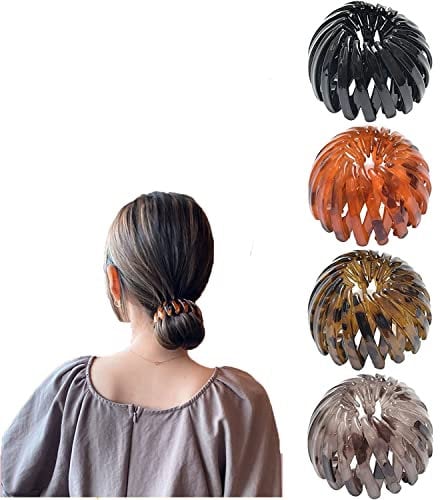 4 Vintage Vogelnest Haarklammern Vogelnest Haarband Vogelnest Haarspange Haar Klammern Erweiterbarer Große Haarclips für Mädchen Damen (leuchtendes schwarz)