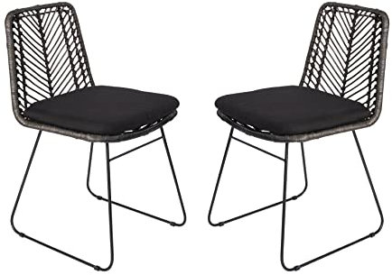 SAM 2er Set Rattanstuhl Kairo, Farbe Anthrazit, Esszimmerstuhl inklusive Sitzkissen, Korbstuhl mit Metallfüßen, Geflechtstuhl/Eisenstuhl im Retro-Design