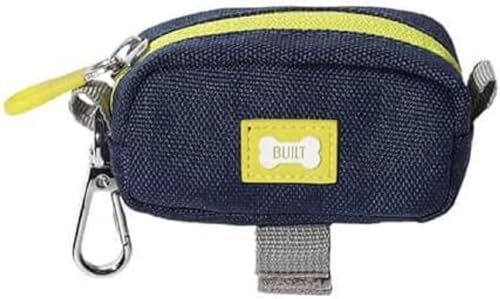 BUILT PET NightSafe Poop Bag Holder & Treat Dispenser, Clips to Lead for Dog Walking, Hands Free Duo Carry Pouch with 2 Compartments for Waste Sacks & Rewards, Attaches to Leash or Belt, Blue, Small