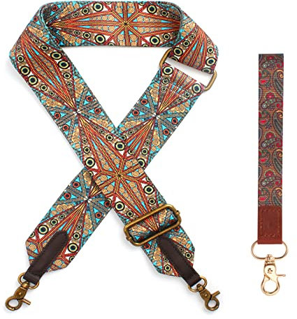 Bubuyun 2 Stück Taschengurt Boho Verstellbar Schulterriemen 5cm Breit Schultergurt mit Karabiner 95–145 cm Taschenriemen Taschenhenkel Tragegurt Umhängegurt mit Schlüsselband für Taschen Handtaschen