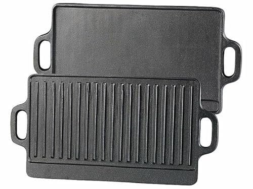 Rosenstein & Söhne Grillzubehör: Gusseiserne Wende-Grillplatte, 34 x 21 cm, 2er-Set (Grillplatten Grill, Grillplatte Gusseisen Grill, Grillspiesse)