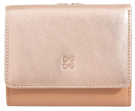 DUDU Kleine Damen-Brieftasche aus Leder mit RFID-Schutz, Münzfach und Klickverschluss, kompakt, 8 Kartenfächer Ballerina