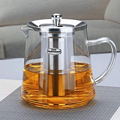 Teekanne mit Sieb Hitzebeständig Edelstahl Filter Teekanne Glas Topf Tee Set Transparent Verdicktes Wasserkocher Set 1200ml (A1200ml)