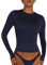 OYIGELZ Women's Basic Long Sleeve Shirt Crop Top Y2K T-Shirt Slim Fit Casual Tee Tops Streetwear(Tibetan Blue-a,L)