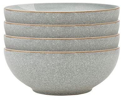 Denby - Elements Light Grey Coupe Cereal Bowls Set of 4 - Dishwasher Microwave Safe Crockery 820ml 17cm - Pale Grey Ceramic Stoneware Tableware - Chip & Crack Resistant Soup Bowls