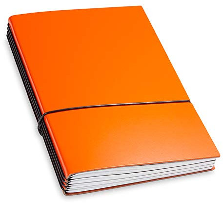 X17-A5 Terminplaner/Organizer 2024-2025 | 18-Monats-Kalender | orange; aus recyceltem Leder. Austauschbare Hefte: Wochenkalender Classic+2 Hefte (blanko, gepunktet), Made in Germany.