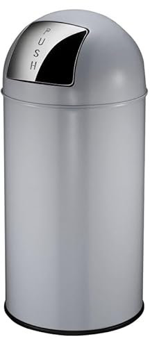 PROREGAL Abfallbehälter mit Pushdeckel & Inneneimer aus Metall | 40 Liter, HxBxT 74x34x34cm | Grau