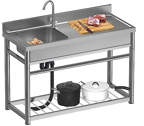 Freistehende Edelstahlspüle mit Werkbank, Gewerbliche Restaurantspüle, Große Spüle mit einem Becken, Spüle für den Außenbereich, Industrielle Spüle für Restaurant, Cafe, Bar, Hotel, Garage, Waschküche