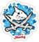 Spreadshirt Käpt'n Sharky Flagge Haifisch blauer Hintergrund Sticker, max. 10x10 cm, 10 x 10 cm, Mattweiß