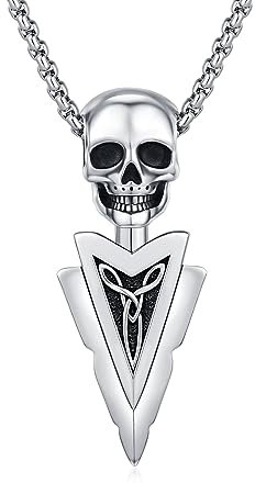 ZIPPICE Totenkopf Kette 925 Sterling Silber Totenkopf Pfeilspitze Halskette für Herren Halloween Totenkopf Anhänger Schädel Anhänger Goth Schmuck Schmuck Geschenke für Ehemann Herren Bruder