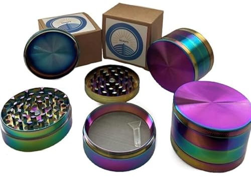 Noahs Large Rainbow herb Grinder Strong Magnetic Secure lid Metal 4 Parts 61mm Giant 2.4 inch herb Grinder Spice Grinder herb Mill herb Crusher, Very Large to Grind Large Quantity of Herbs.