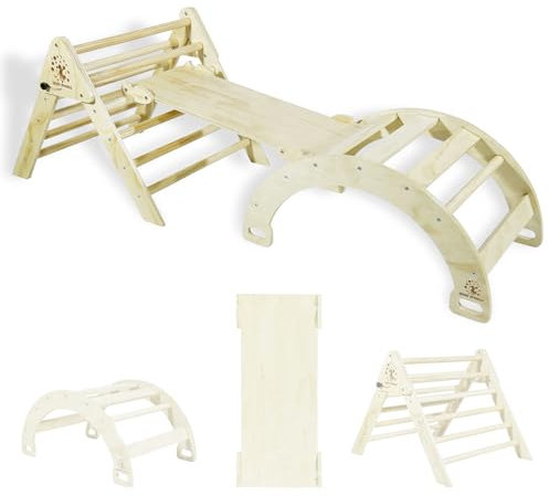 CCLIFE Kletterdreieck mit Rutsche und Kletterbogen ab 1 Jahr Klappbar 6 in1 Montessori Klettergerüst Indoor Pikler Dreieck Kinder Klettern, Holz 100kg