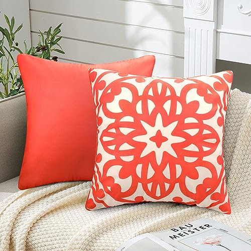 2er Set Kissenbezug 40x40 Kissenbezüge Koralle Pfirsich Samt Kissenbezug Soft Cosy Kissen Bezüge Deko Kissenbezüge Moderne Mandala Muster Zierkissenbezug Dekokissen Sofakissen für Sofa Wohnzimmer