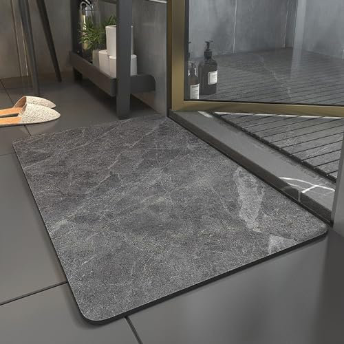 LeKuni Badematte rutschfest Badezimmerteppich Waschbar Badvorleger Schnelltrocknend 40x60CM Kieselgur Badematte rutschfest Waschbar Duschvorleger Schnelltrocknend Saugstark Grau Fuji