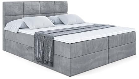 ALTDECOR Boxspringbett mit Matratze und Lattenrost, Boxbett, Topper, Polsterbett mit Bettkasten, Bett mit Stauraum H4-Matratze, Doppelbett, Springboxbett - ARDENI - 120x200 - Grau Samt