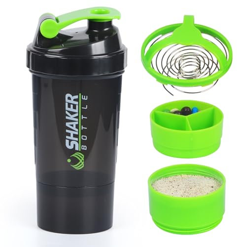 XTKS Shaker proteico, shaker proteico shake with storage and mix Ball 17OZ proteina shaker leak proof Portable shaker Bottles for protein mixes and pre work out, dishwasher safe (verde)