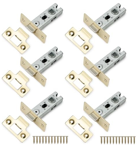 Bwintech 6 Pcs 75mm Steel Imitation Gold Tubular Latch, Premium Mortice Latch, for use with Sprung Lever Door Handles