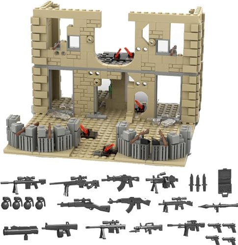 UpGLeuch WW2 Militärszene Bausteine Diorama Bauset mit Waffenset und Sockel