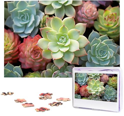 Kaktus-Sukkulenten-Puzzle, 1000 Teile, personalisiertes Puzzle, Holzbild, Puzzle für Erwachsene, Fotopuzzle, Kunst, Wandbehang, Dekor für Geburtstag, Hochzeit, Valentinstag, Jahrestag
