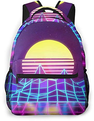 Wpamlrta Synthwave Neon 80er Jahre Rucksack, Allover-Print, Tagesrucksack, legere Reise, Büchertasche, Siehe Abbildung, One size