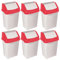 BULK BUY 6 PCS - 50L Litre High Grade Plastic Coloured Swing Top Lid Bin Kitchen Household Waste Recycling Rubbish Dustbin Daily Usage Trash Can Refused Bin For Office, Bathroom - (RED)