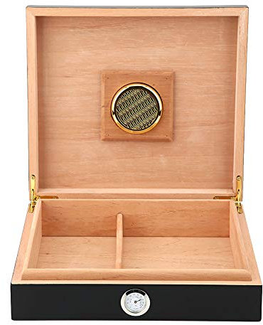 AILOOCEDI Zigarren-Humidor mit Hygrometer und Trennwand, Zigarren-Humidor-Etui, Tragbare Mini-Humidor-Zigarrenbox, Vintage-Holz-Zigarettenbehälter-Aufbewahrungskoffer (Schwarz)
