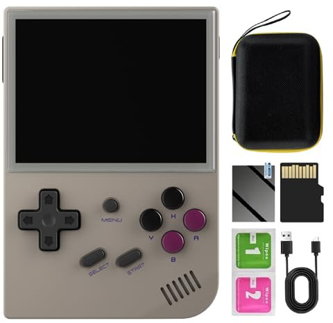 RG35XX 2024 - Console di gioco portatile retrò, schermo IPS da 3,5 pollici, sistema Linux integrato a 5500 giochi, supporta gamepad e uscita TV HDMI (grigio, con borsa portatile)