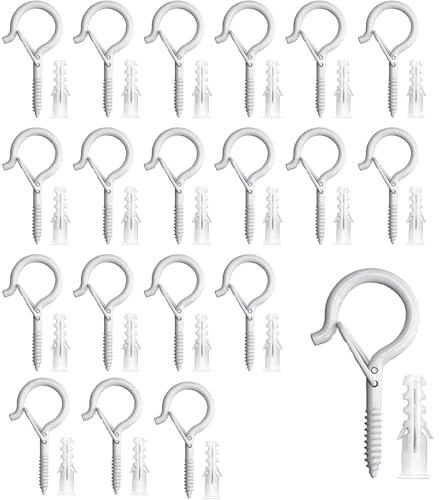 lcyen 20 Pcs Q-Hanger Hooks, Screw in Hooks, Screw Hooks with Safety Buckle for Outdoor String Lights, Plants, Birdcages, Feeders, Christmas Decorations, Installed on Ceilings or Walls (White-20pcs)