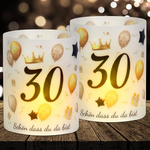 Windlicht Deko für Teelichter oder Kerzen - Happy Birthday 30. Geburtstag für Männer und Frauen