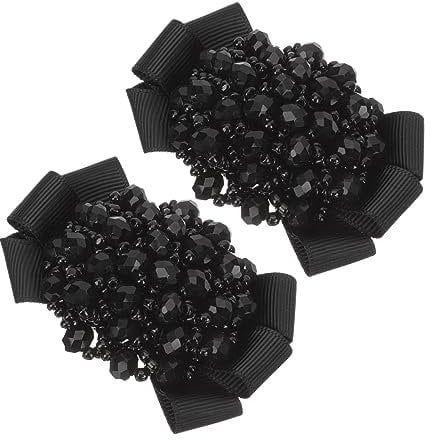 TOGEVAL Shoe Clips for Flats Black Bow Shoe Charms Crystal Fashionable Decorations