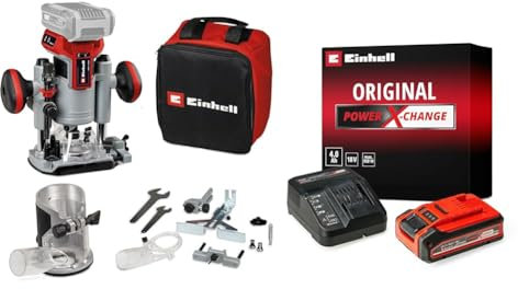 Einhell Professional Akku-Oberfräsen-Kantenfräsen-Set TP-RO 18 Set Li BL Power X-Change (18 V, Brushless, Frästiefen-Feineinstellung, inkl Zubehör, Tasche und 4,0 Ah Akku)