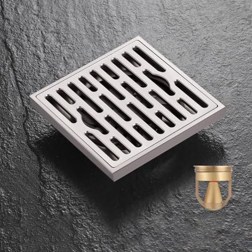WYWDMM Desague Ducha Cuadrado De 4 Inch, Sumidero Ducha De Latón Resistente A Olores Y De Gran Desplazamiento, Rejilla De Patrón Cuadrado Extraíble, Filtro para Cabello,3.93 in x 3.93 in,D