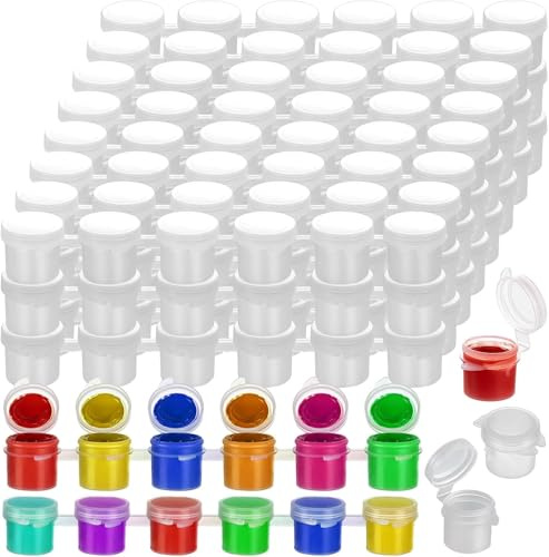 CZFLXLJ 150 Large Empty Paint Pots with Lids (5ml /0.17oz), Easy Open Acrylic Paint Container Strips Cup Pot for Classroom School Painting Art Supplies