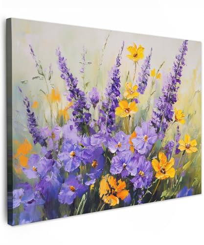 MuchoWow© Bilder 80x60 cm Wohnzimmer Deko Modern Wandbild Kunstdruck auf Leinwand Bild Schlafzimmer über Bett Room Decor Geschenke Lavendel - Blumen - Natur - Kunst