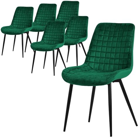 ML-Design Esszimmerstühle 6er Set Dunkelgrün, Sitzfläche aus Samt, Schwarzes Stahlgestell, Küchenstühle mit Rückenlehne, Wohnzimmerstühle, Polsterstühle für Esszimmer, Küche & Büro, Gepolsterte Sessel