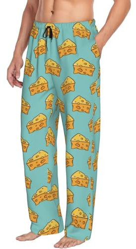 Oudrspo Pantalon de Pyjama Bleu Clair pour Homme avec Joli Fromage - Pantalon de détente pour Homme, Pantalon de Pyjama Amusant avec Poches