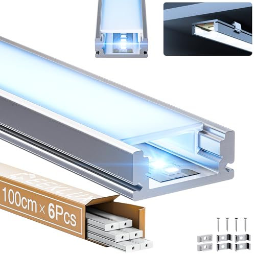 LED Aluminium Profil U-Form 1M*6pcs(6M) mit Milchig Weißer Abdeckung Kanal Diffusor Alu LED leisten Schienen kanalleiste Aluprofil Streifen Profile lichtkanal led strip aluschiene unterputzprofil