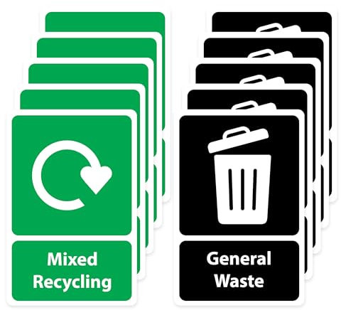 RDLCAR Self-Adhesive Recycling Stickers, Vinyl Labels for Bins (Black Green, Pack of 10)