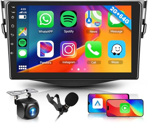 2G 64G Android Autoradio für Toyota RAV4 2007-2012 mit Wireless Carplay Android Auto Mirror Link, Hodozzy 9 Zoll Touchscreen Autoradio mit Navi DSP Bluetooth WiFi FM/RDS Radio, Lenkradsteuerung