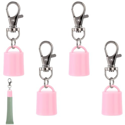 Gosknor 4 Stück Lippenbalsam Schlüsselanhänger-Kappen für Summer Fridays 0,5 oz, Kreative Lipgloss Halter Schlüsselanhänger Praktische Tragbare Lipgloss Ersatzkappen (Hellrosa)