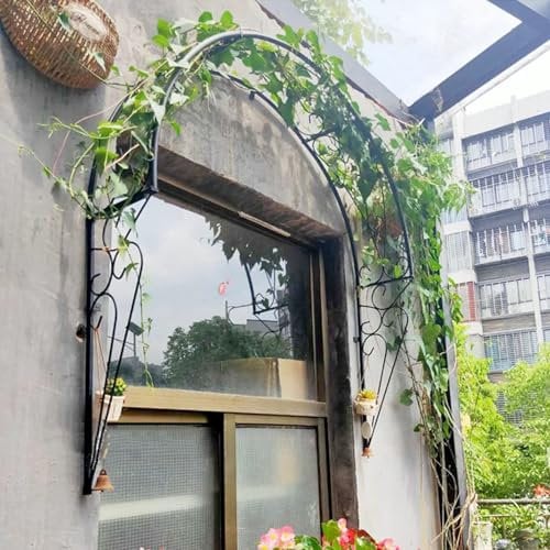 Decorative Half Round Wrought Iron Garden Arch for Climbing Plants Arbour Archway Trellis for Patios Windows Gardens Porches Wall Mounted Rose Arches