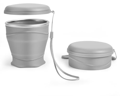luvtree Silicone Collapsible Travel Cup with Dustproof Lid, 8.8 Oz/260ml, BPA-Free, Portable, Reusable for Camping, Picnic, Travel, Office (Gray)
