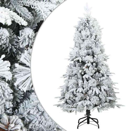 vidaXL Artificial Hinged Christmas Tree Snow Flocked White 150 cm, Artificial Christmas Tree, Modern Indoor Seasonal Decor, Easy Setup, Decorative Holiday Living Room, Festive Pine