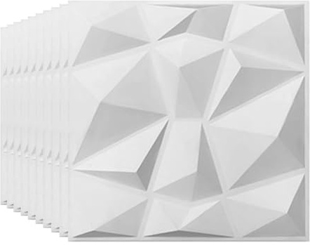 Anttyscar 20PCS 3D Wall Panels Diamond Design for Interior Wall Decor for Home and Office, 3D Textured Wall Panels in White, PVC, 30x30cm