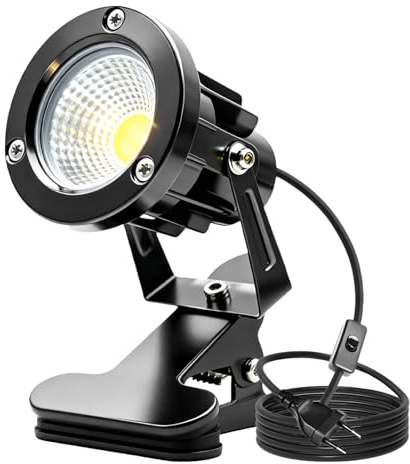 BAIFULAI Faretto LED con Morsetto: Lampada a LED con Cavo da 1,8 m, Spina e Interruttore Manuale, Lampada Esterna Impermeabile con Morsetto per Illuminazione Esterna e Interna