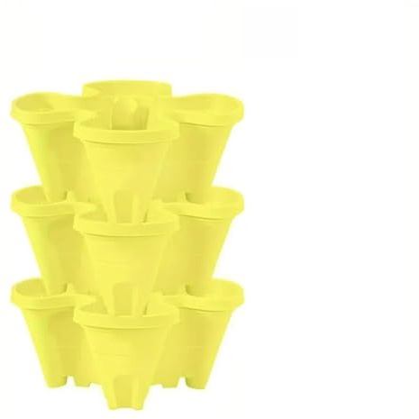 MOOILKO Vertikaler Pflanzturm-Garten, 3-stufiger Pflanzkasten, stapelbarer Kräutergarten-Pflanzkasten mit beweglichen Rollen Gemüse und Obst(Yellow)