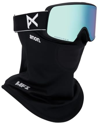 Anon M6S Schneebrille + Bonus-Objektiv + MFI-Gesichtsmaske + Etui (Rahmen: schwarz, Gläser: variables Blau wahrnehmen, Ersatzglas: wolkiges Rosa)