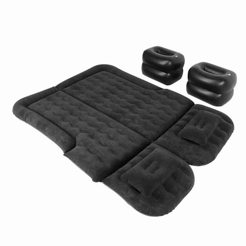 Tbest Auto-Luftmatratze, Aufblasbar, Verdickt, Reisebett, Camping-Isomatte mit Elektrischer Pumpe, für SUV-Rücksitz, Zuhause, Außenbereich, Beflockungsmaterial, 174 X 126 cm (Black)