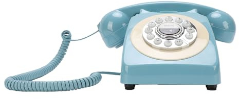 ASHATA Téléphone Bluetooth Rétro avec combiné, Téléphone sans Fil Vintage pour la Maison, Appels Mains Libres et Lecture de Musique, Chargement USB pour Chambres, Salons, Matériau ABS (Blue)
