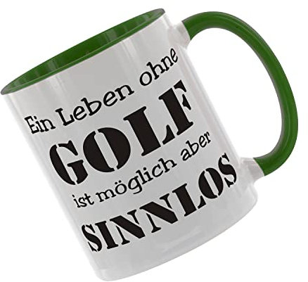 Ein Leben ohne Golf ist möglich aber sinnlos Kaffeetasse mit Motiv, Tasse mit Druck, auch individuell mit Spruch, Foto, Wunschtext, Wunschname (Grün)